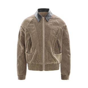 IIING 设计感PU皮翻领夹克新款宽松美式复古外套女秋冬季保暖上衣