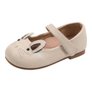 卡通女童小皮鞋浅口猫咪儿童鞋圆头防滑公主鞋魔术贴中小女孩童鞋