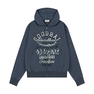 GOODBAI 新款黑白组合logo个性休闲宽松连帽拉链卫衣外套男女同款