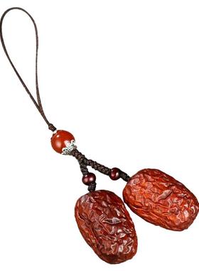 花梨木雕早生贵子红枣文玩手把件手机包包钥匙扣挂件车内吊坠装饰