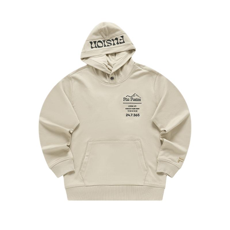 FILA FUSION斐乐潮牌男子连帽卫衣2024春季新款时尚纯棉针织上衣