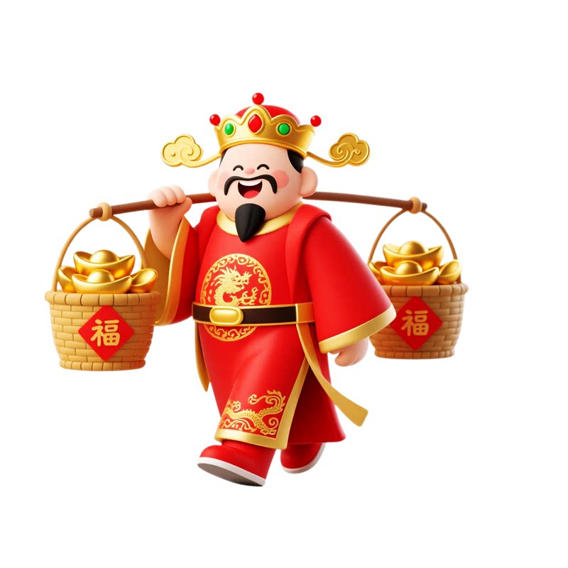 财神爷墙贴新年装饰贴纸客厅春节布置自带背胶防水贴画财神爷贴纸