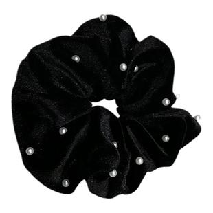 《星夜》珍珠褶皱大肠发圈丝绒黑色女网红复古法式发绳皮筋发饰