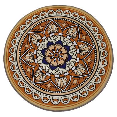 土黄色圆形地垫圈绒tpr防滑底新中式过道玄关地毯入户门口脚垫子