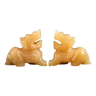 天然黄玉石貔貅招财摆件公母一对桌面装饰客厅家居镇宅开业送礼物
