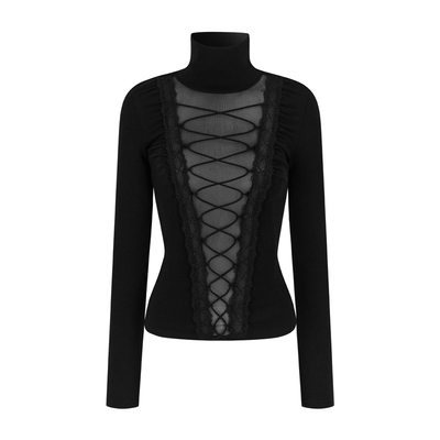 长袖辣妹蕾丝拼接打底T恤HiimDai