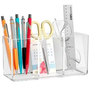 亚克力笔筒透明桶办公书桌面塑料文具分格学生马克彩色画笔收纳盒