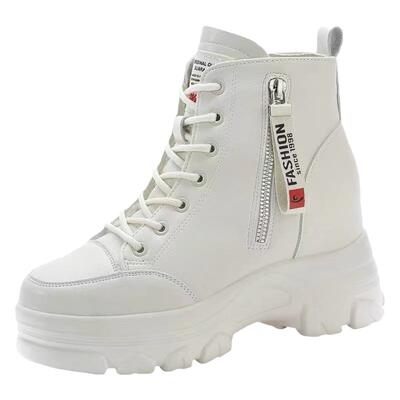 撤柜马丁靴女真皮厚底内增高短靴