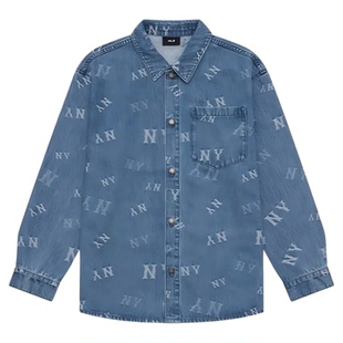 MLB男女情侣满印老花复古时尚牛仔衬衫外套休闲百搭长袖衬衫