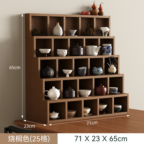 茶杯收纳架桌面茶具摆放架茶壶实木置物架小型博古架紫砂壶展示i.