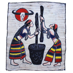 手工绘制蜡染画餐厅茶室酒楼酒吧家居装饰墙壁布艺佤族风情人物画