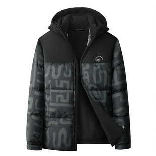 哥宾尼中青年冬季休闲风连帽羽绒服男加厚保暖白鸭绒面包服外套潮