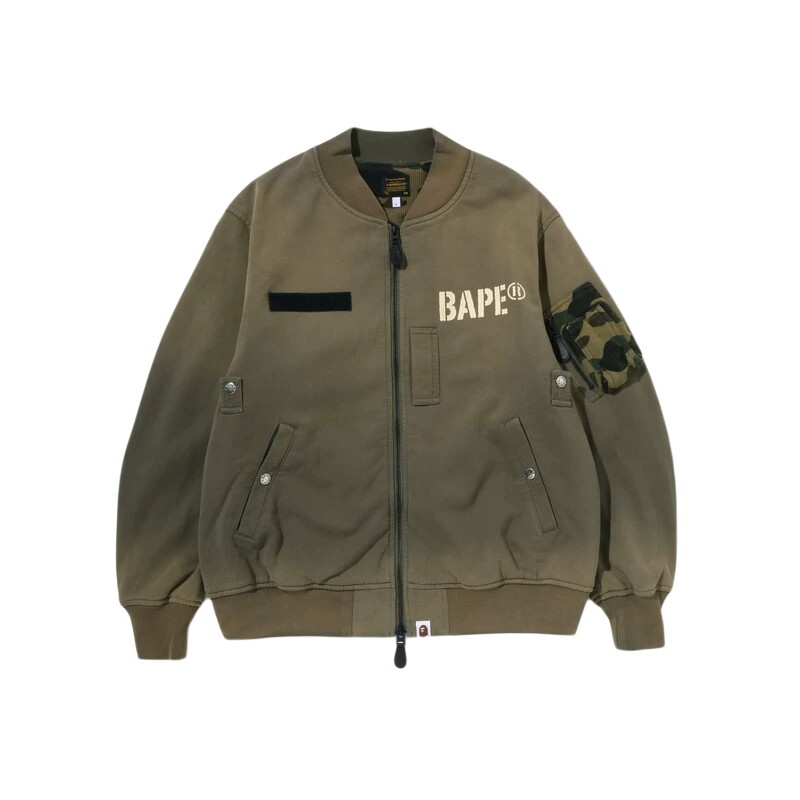 BAPE做旧感拼接口袋拉链夹克外套