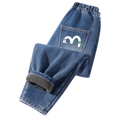 史努比男童裤子秋冬款加绒牛仔裤