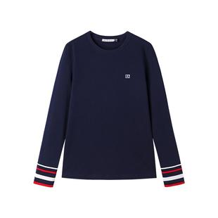 ELLE Active高智简约圆领T恤长袖上衣打底衫女修身显瘦纯棉内搭