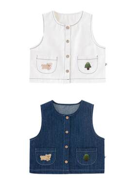 YOUGE幼歌软牛仔精致绣花马甲