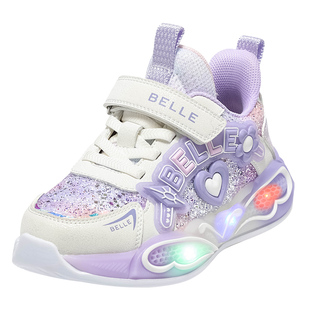 百丽童鞋26春季新品女童运动鞋爱心花朵闪灯鞋百搭校园儿童休闲鞋