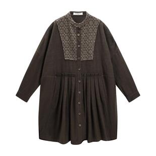 EXCEPTION例外女装绵羊毛桑蚕丝混纺中式提花拼接连衣裙子外套女