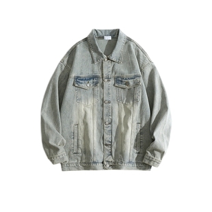 悟空有货潮牌复古做旧水洗牛仔夹克男女ins街头宽松情侣百搭外套