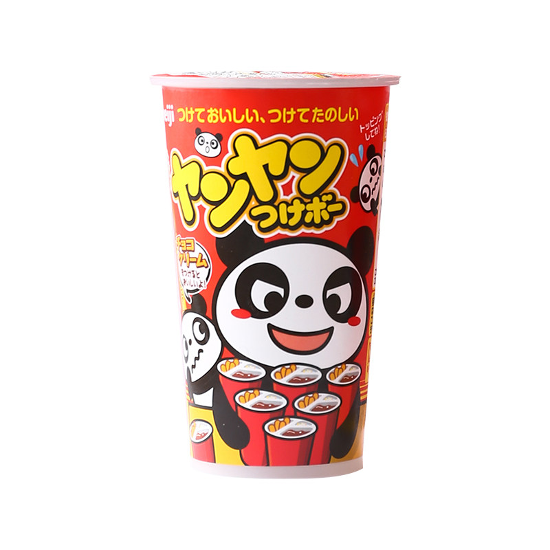 日本明治熊猫杯装巧克力酱饼干手指蘸杯可爱进口零食儿童生日礼物