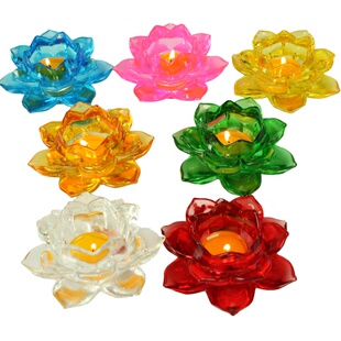 祈愿莲花酥油座水晶莲花灯座供佛蜡烛台防风七彩酥油灯座长明灯