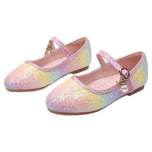 女童公主鞋2026新款搭扣小女孩时装走秀表演鞋彩虹单鞋儿童水晶鞋