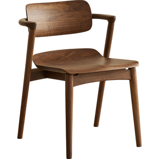 北美黑胡桃木餐椅现代简约带扶手餐厅椅子全实木休闲靠背椅子