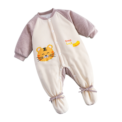 新生婴儿冬装连体衣宝宝3夹棉包脚棉服秋冬纯棉衣服开裆连脚哈衣