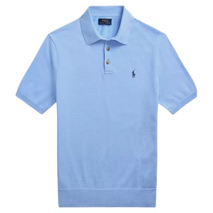 POLO RALPH LAUREN拉夫劳伦商务休闲针织短袖全棉POLO衫男款浅蓝
