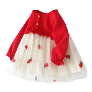 小女童宝宝春装婴儿红色连衣裙新年衣服公主裙子洋气春秋季1一2岁