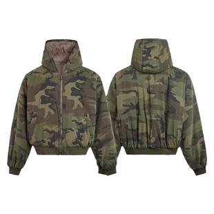美式复古迷彩座山雕棉服男款冬季cleanfit大毛领连帽棉衣情侣外套