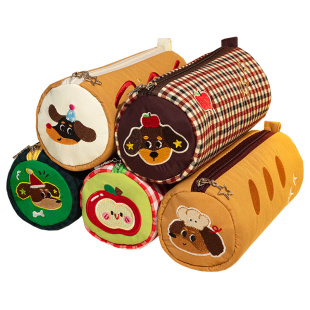 腊肠狗圆筒笔袋2026年新款女生高颜值ins风小学生手提文具盒女孩大容量奶呼呼铅笔盒软可爱初中生一年级超火