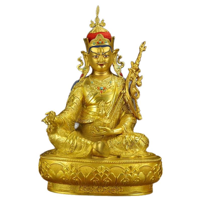 密宗莲花生大士纯铜鎏金佛像5寸7寸10寸15寸莲师铜佛像摆件