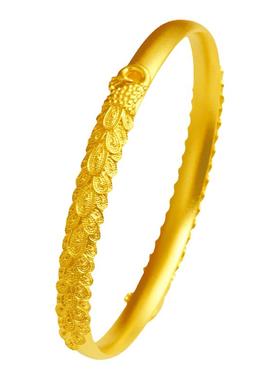 龙凤孔雀磨砂开口镯子实心镀金