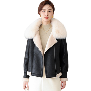 羊剪绒大衣女2025冬新减龄优雅皮衣狐狸毛领羔羊毛毛颗粒皮草外套
