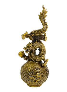 纯铜生肖龙摆件腾飞盘龙五爪龙日月同辉大权在握月亮龙铜龙装饰品