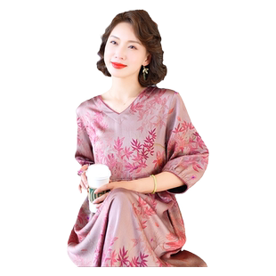 2025新款杭州大牌温柔风真丝连衣裙女夏季妈妈遮肚显瘦桑蚕丝裙子