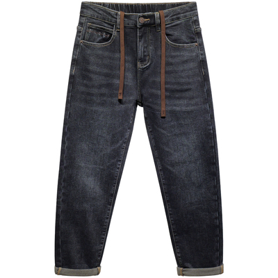 薄绒牛仔裤男抓绒磨毛保暖长裤