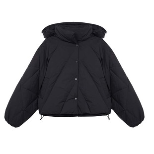 COOLLINE林子熙小泡芙保暖黑色短款羽绒服女百搭可拆卸连帽外套