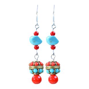 耳环绿松石耳饰藏式藏族民族风耳坠云南饰品藏风少数民族耳夹男女