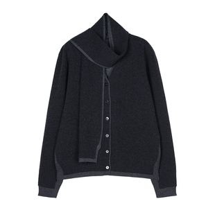 MRS Studios 时髦知识分子MIU风羊毛V领假两件复合撞色开衫/围巾