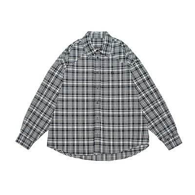 GOGOSOON刺绣格子长袖衬衫男2026新款春秋翻领复古休闲廓形外套潮