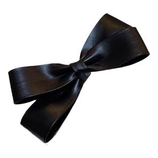 网红陈太太同款pu皮质黑色蝴蝶结鸭嘴夹碎发刘海边夹小香风发夹女