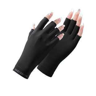 露指防晒手套女夏薄冰丝漏五指半截可防紫外线开车骑行美甲防滑