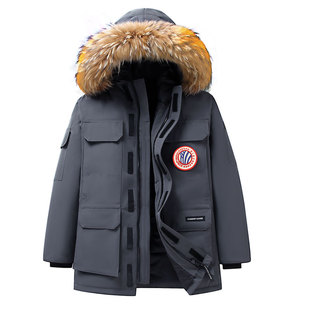 皮尔卡丹羽绒服女短款冲锋衣男冬装貉子毛情侣工装派克服加厚外套