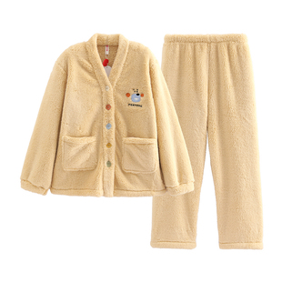 芬腾珊瑚绒睡衣女秋冬季加绒加厚法兰绒抗静电保暖大码家居服套装