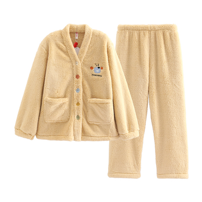 芬腾珊瑚绒睡衣女秋冬季加绒加厚