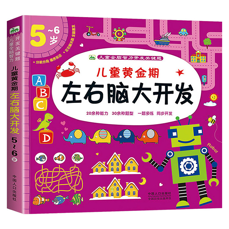 儿童黄金期左右脑大开发5-6岁儿童全脑智力开发关键题逻辑思维训练益智游戏测试题 幼儿园大班宝宝智力潜能开发启蒙认知早教书 CF