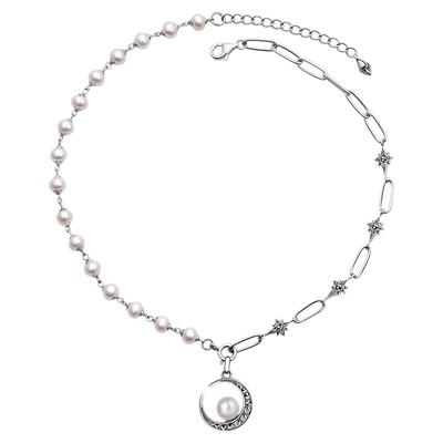 S925银天然珍珠马克赛石轻奢项链