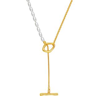 周六福珍珠项链女贝珠几何链坠蛇骨链S925银黄金色情人节礼物